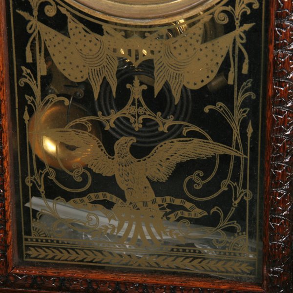 Unusual c1900 wallmount bracket clock, solid oak, - 2