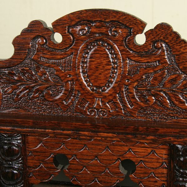 Unusual c1900 wallmount bracket clock, solid oak, - 4