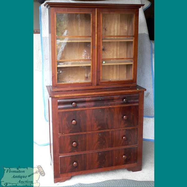 1830 Empire butlers secretary, mahogany, two draw
