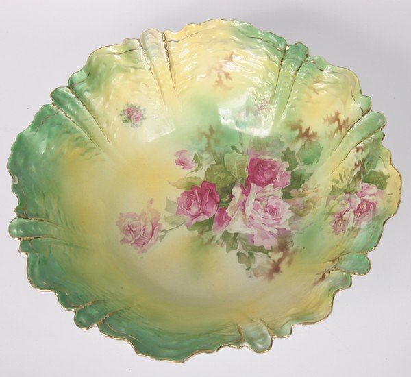 Porcelain bowl, R S Prussia, ripple mold, roses, 1