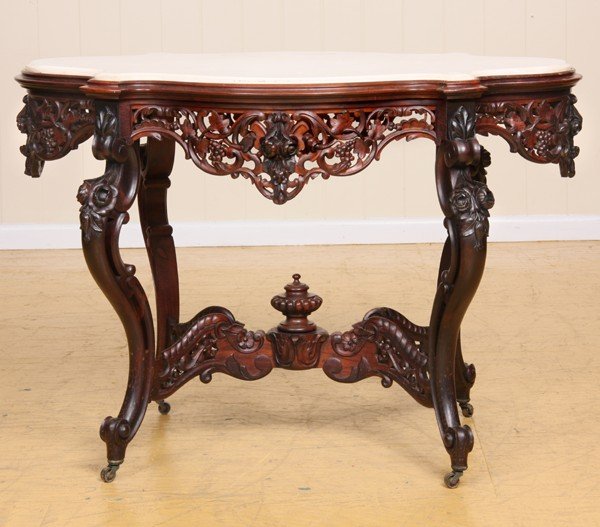 Mid 1800 Rococo Victorian laminated center table, - 2