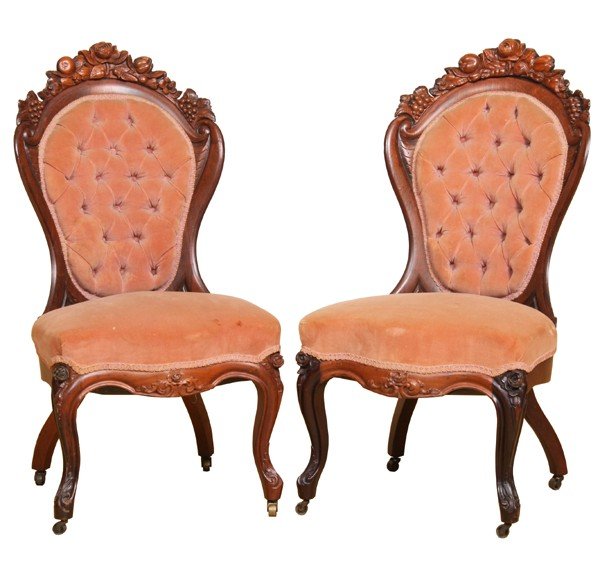 Pair Mid 1800 laminated side chairs, J H Belter, N