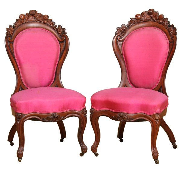 Pair Mid 1800 laminated side chairs, J H Belter, N