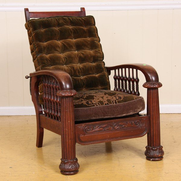 An exceptional late 19th C Morris chair, solid mah