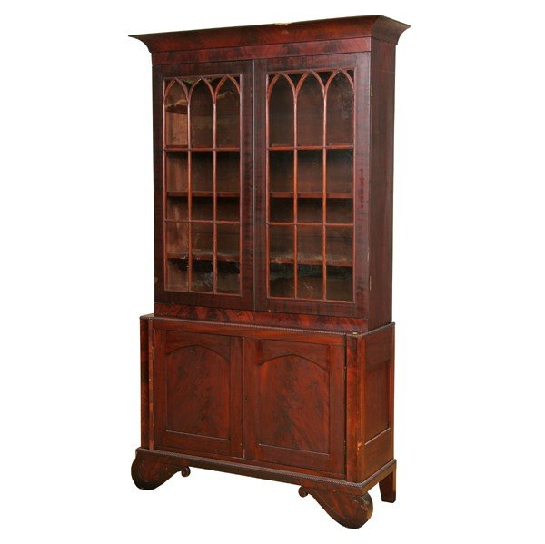 Hard to find 1830 Empire breakfront bookcase, matc