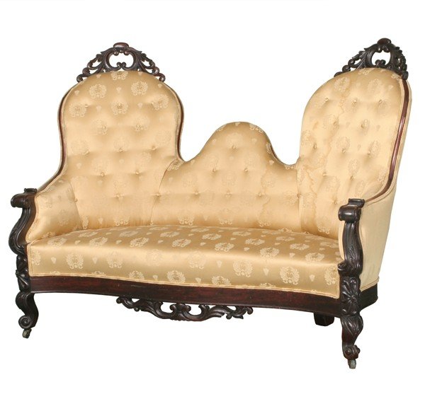 Fine mid 1800 Rococo Victorian loveseat, solid mah