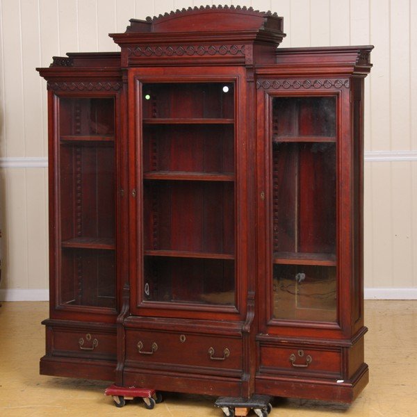Late 1800 Eastlake Victorian triple door bookcase,