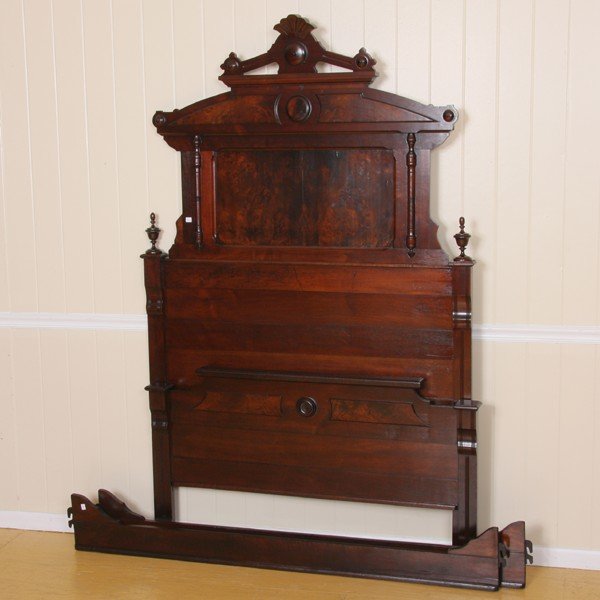 Late 1800 Eastlake Victorian highback bed, solid w
