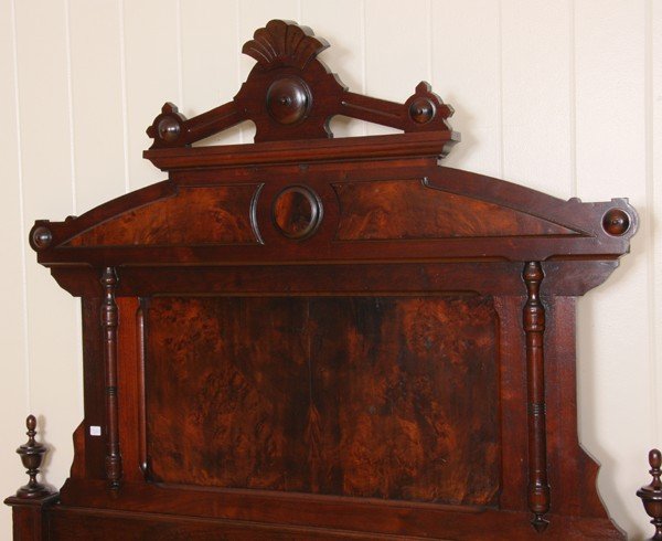 Late 1800 Eastlake Victorian highback bed, solid w - 2
