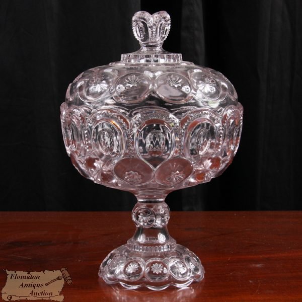 19th century pattern glass covered compote, moon a