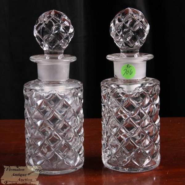 Pair of pattern glass cologne bottles, possibly Ba