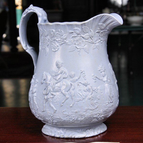 Mid 19th Century earthenware pitcher, relief scen - 2