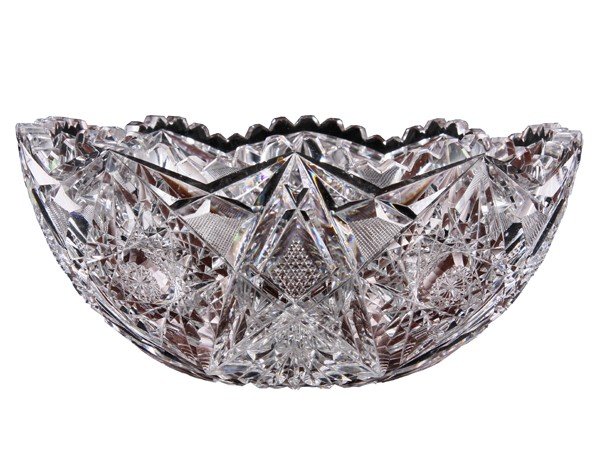 Large American brilliant cut glass bowl, hobstars