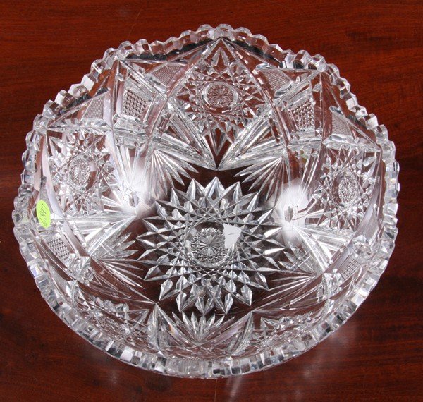 Large American brilliant cut glass bowl, hobstars - 2
