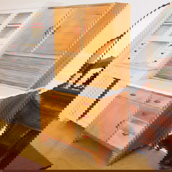 1323 Early 1900 Art Deco Hoosier Cabinet Roll Up Tabo Jun 06