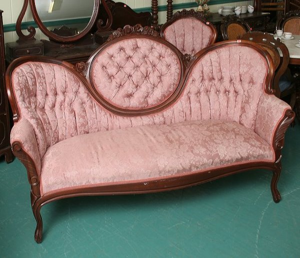 34 Mid 1900 reproduction Victorian camio back sofa and