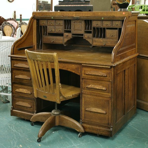 121 Excellent 54 S Rolled Top Desk Solid Tiger Oak Feb 04