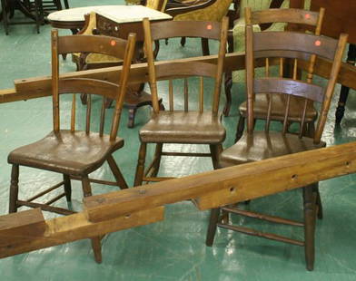 Set of 4 plank set Windsor chairs, early 1800. ……: Set of 4 plank set Windsor chairs, early 1800. ………………We are a live "brick/mortar" auction house, as such we are selling to a live in-house audience that has viewed the items and are