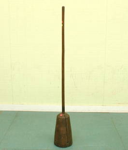 Interesting 19th century clothes washing stomper,: Interesting 19th century clothes washing stomper, 7" diameter, turned plunger, 51"t. ………………We are a live "brick/mortar" auction house, as such we are selling to a live in-house audience