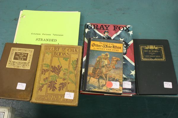 Lot of six books, 1- Out of Nymph by C. R. Robinson, 19: Lot of six books, 1- Out of Nymph by C. R. Robinson, 1930, 2-The Ring and the Book, Vol. II, by Robert Browning, Vol. VIII, 1898,3-The Heart of Oaks Book, by C. E. Norton, 1902, 4-The Other Wise Man,