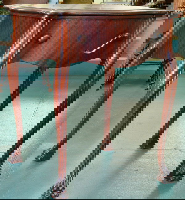 Unusual early 1900 Columbia record player, Grafon: Unusual early 1900 Columbia record player, Grafonola, Baby Regent, solid mahogany, floor model in form of table, serpentine sides, record player in pullout drawer, double doors open on reverse side fo