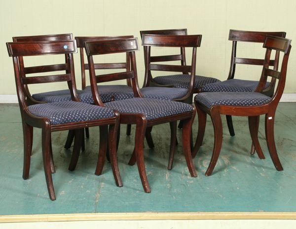 Set of eight Regency saber leg dining chairs, solid