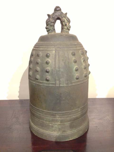 Japanese Antique Bronze Temple Bell: Item No.0/12837MaterialBronzeAgeLate Meiji era 1890-1910SizeDia. 10 3/4 x H 19 inches. Weigh 37 lbs.S&H CHARGE DOMESTIC $85