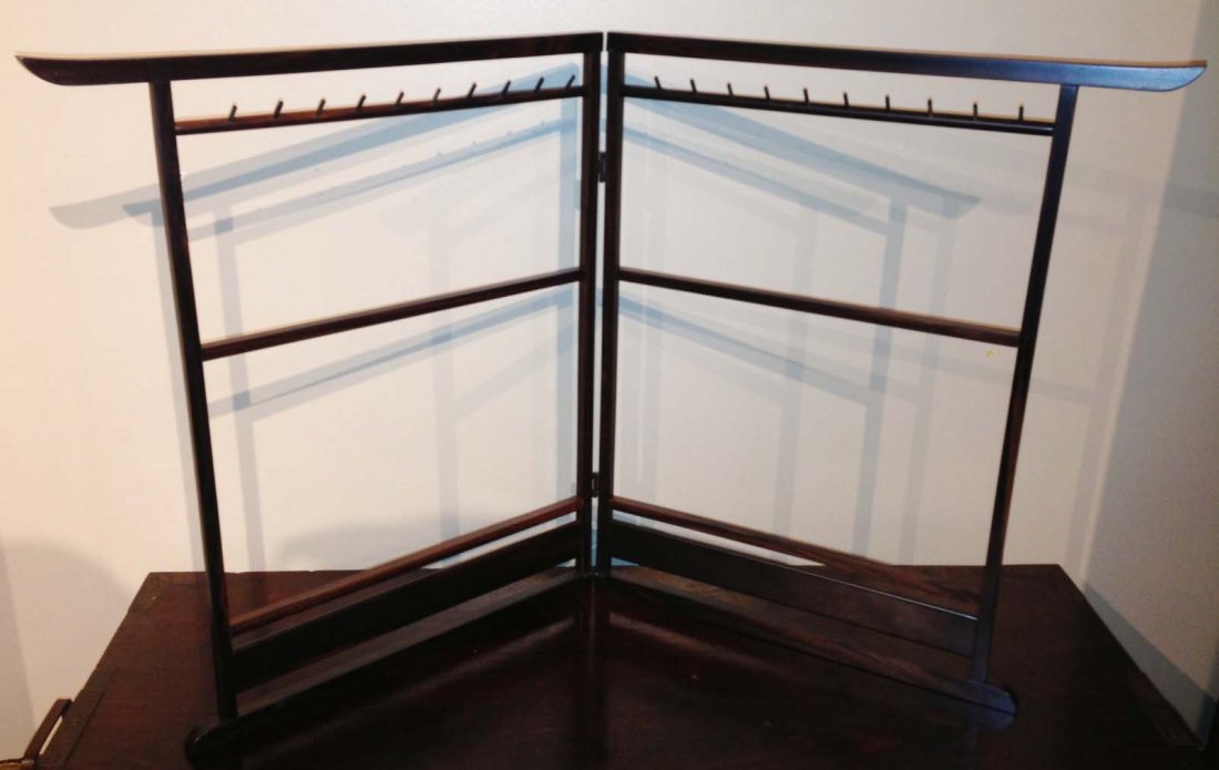 Chinese Calligraphy Brush Hanger: Chinese Calligraphy Brush Hanger. Size: W 33 1/2 x H 20 1/2 inches. Ebony wood