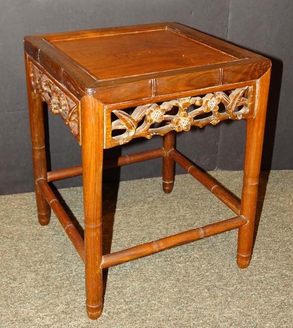 Chinese Hardwood End Table: Size W 12 1/4 x D 12 1/4 x H 15 1/2 inches