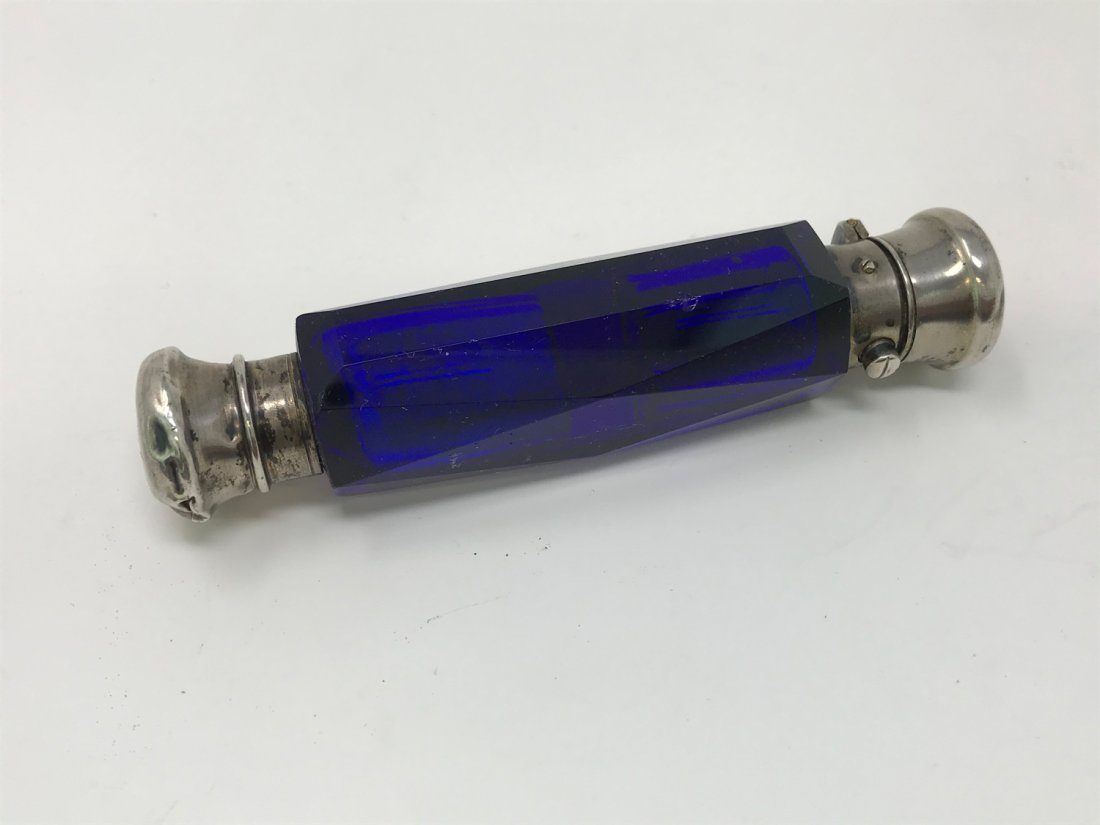 Antique Blue Cobalt & Silver Perfume Scent Bottle (1 of 4)