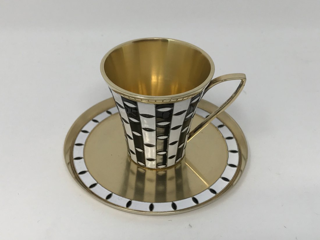 Russia 916 Silver Enamel Coffee Cup and Saucer (1 of 5)