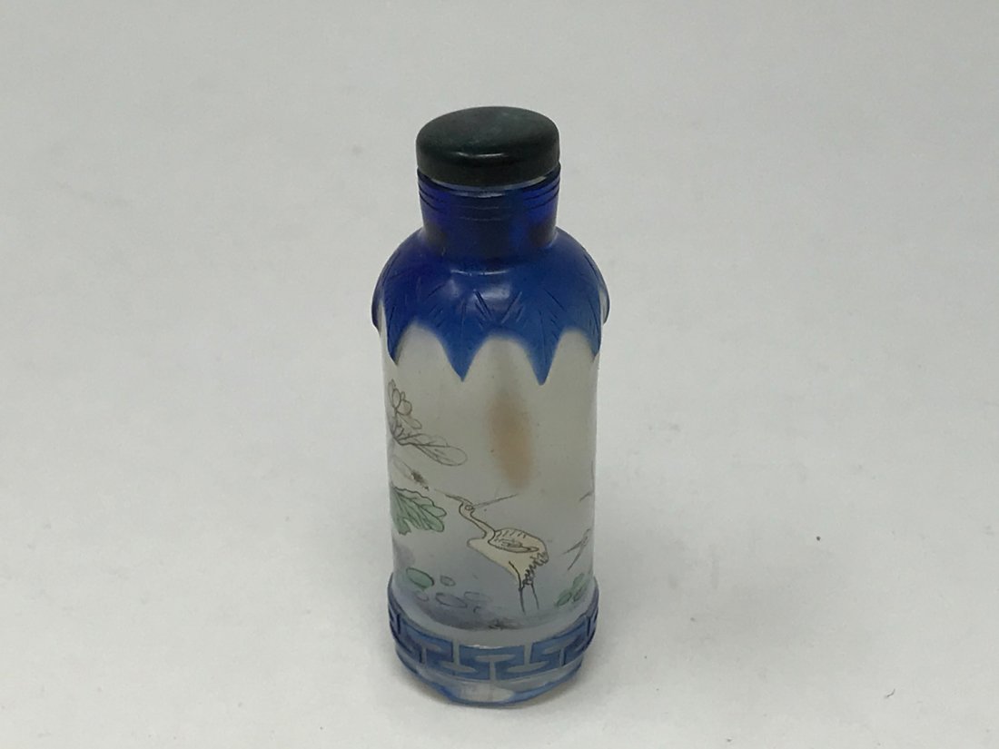 Chinese Antique Reverse Painting of Cranes Snuff Bottle (1 of 5)