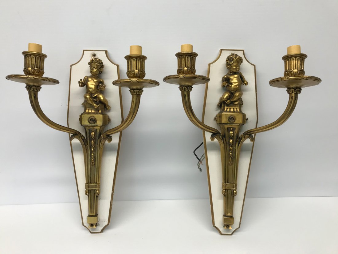 Pair of Louis XV Style Bronze Dore Wall Sconces with (1 of 6)