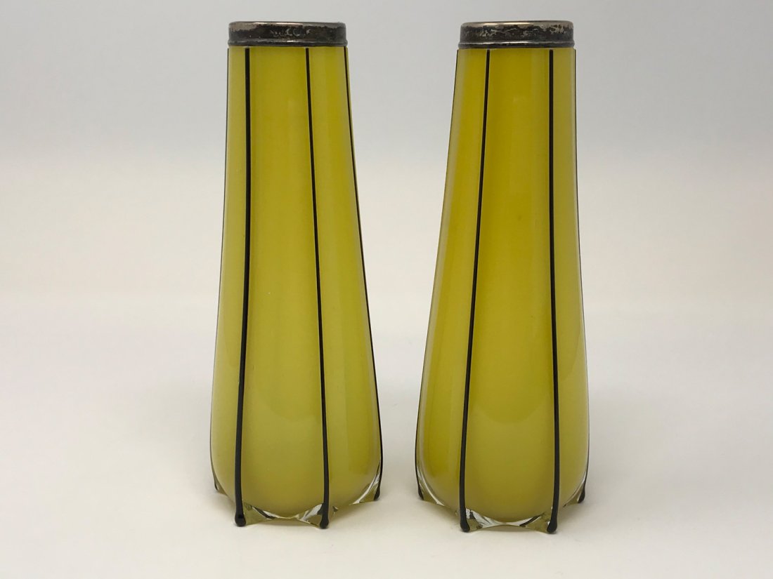 Art Deco Yellow Glass Part of Vases with Silver Rim (1 of 5)