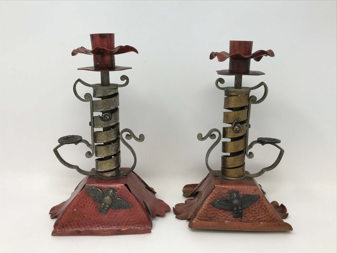 Arts and Crafts Hammered Copper Candlesticks (1 of 6)