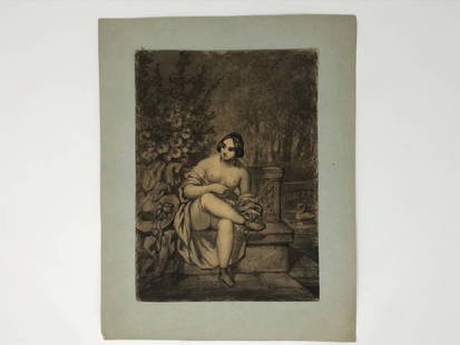 Joseph Vezien Desombages 1803-1873, Young Lady: Ink and watercolor by Joseph Vezien Desombrages, showing a young lady dated on the back 36. The work measures 11 1/4 inches x 8 1/2 inches not framed.