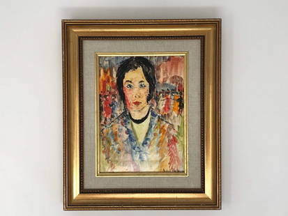 Michel Rostand 1895-1976 Portrait: Painting on paper board by Michel Rostand showing the portrait of a young lady. Signed on the lower right. Measures 8 inches x 6 inches and 11 1/2 inches x 9 1/2 inches framed.