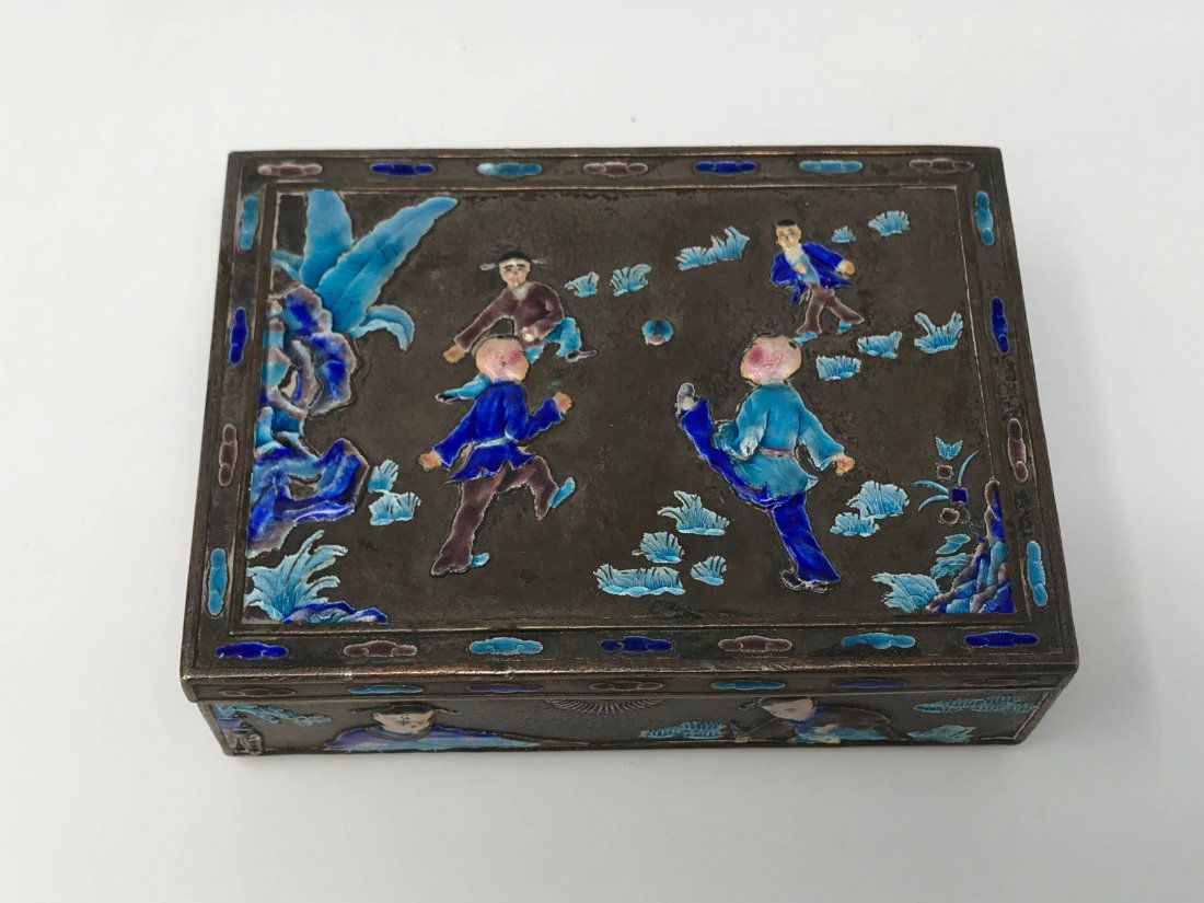 Chinese Metal Enameled Box Boys Playing (1 of 7)