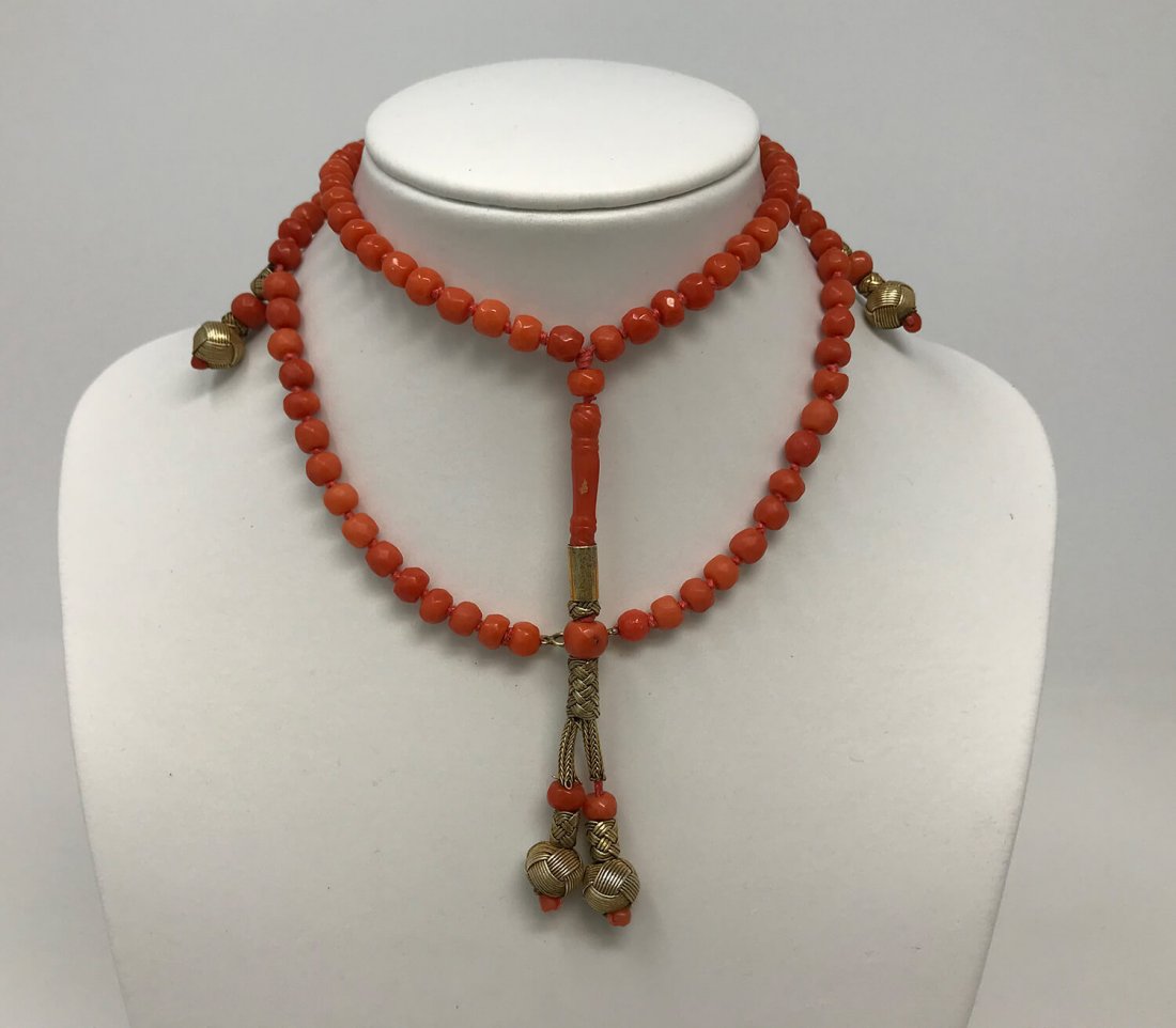 Antique Salmon Red Coral Beads Necklace (1 of 6)