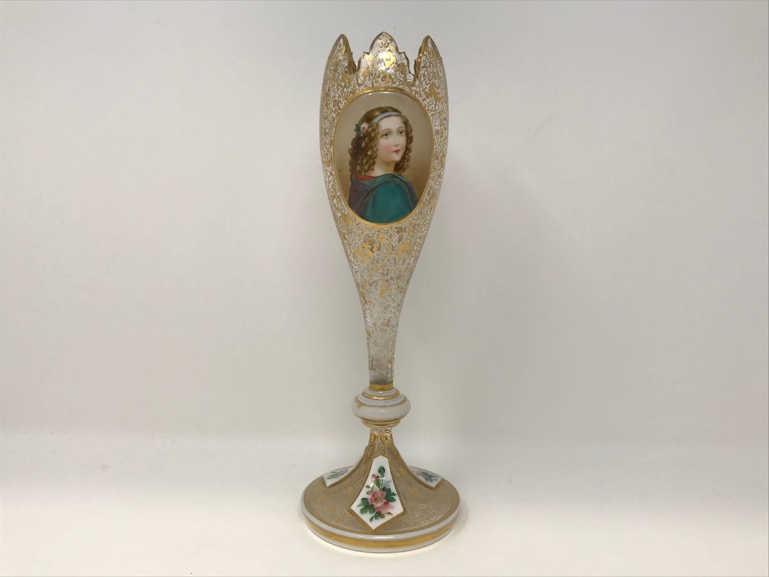 Art Nouveau Moser Hand Painted & White Overlay Glass (1 of 10)