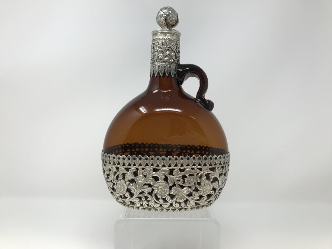 Antique Moon Flask with Sterling Silver Mounts (1 of 10)