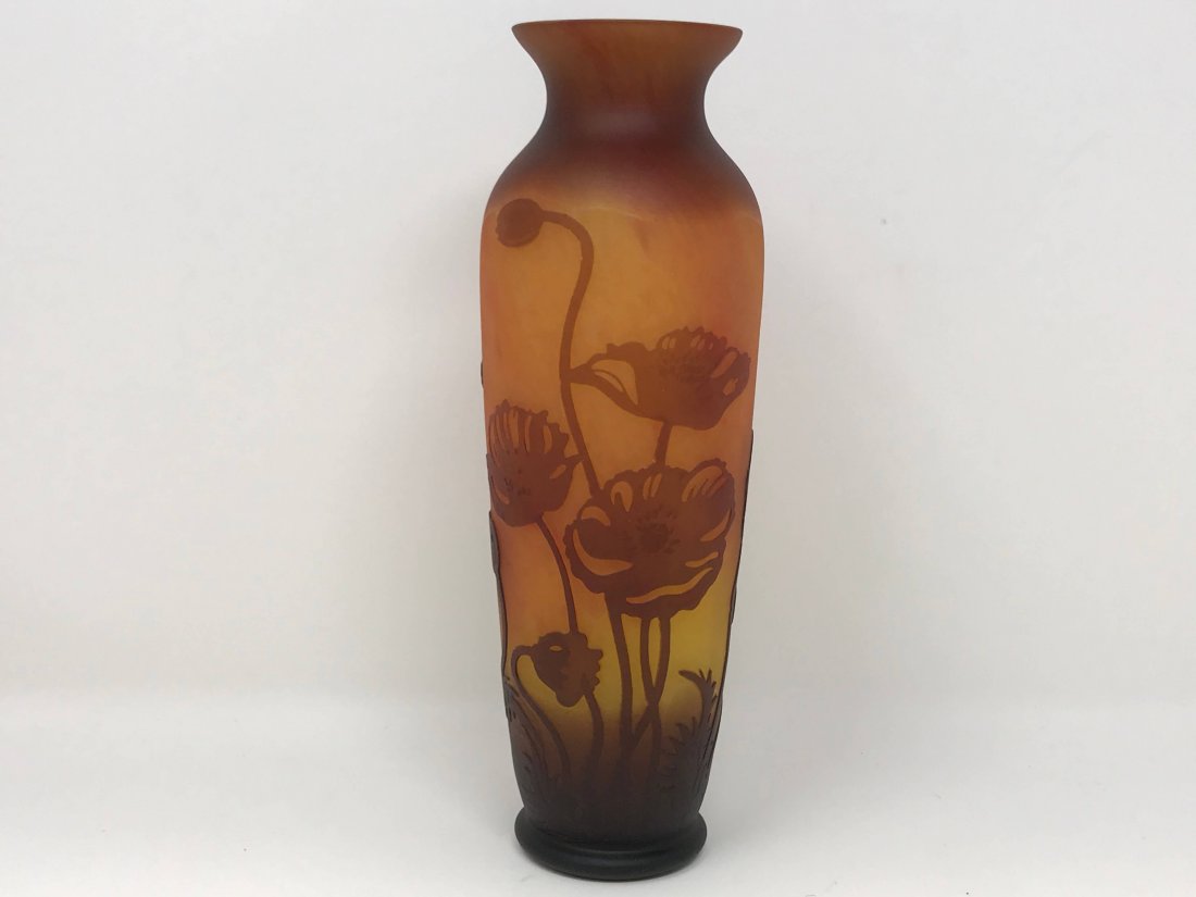 Cameo Glass Poppy Design Vase Signed Galle (1 of 9)
