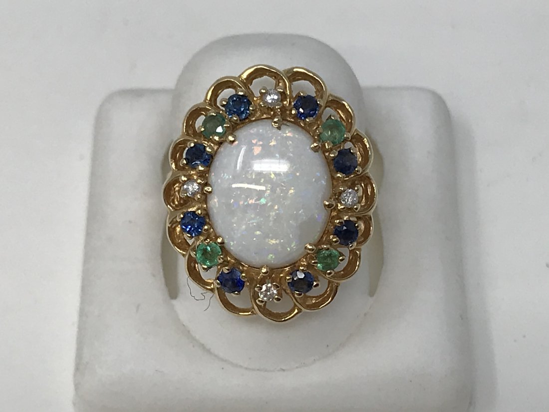 Franklin Mint 14k gold Opal Emerald Diamond Ring (1 of 7)