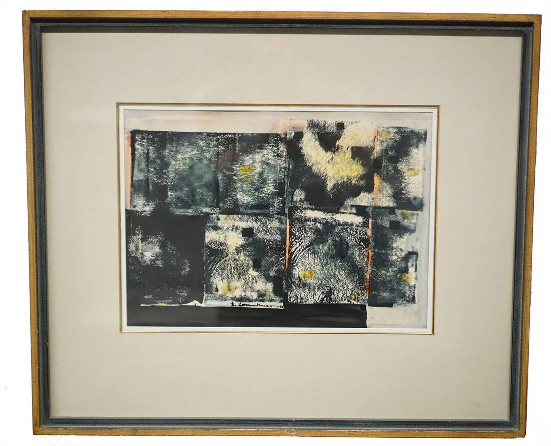Fritz Brandtner Abstract Ink: Abstract colored ink by Canadian well known painter Fritz Brandtner, born 1896-1969. The work comes in good condition and measures 11 inches x 15 inches and 20 1/2 inches x 24 inches including the fra