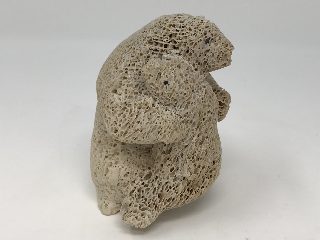 Inuit Eskimo Whale Bone Carving Mother and Baby Bear: Inuit Eskimo Whale bone carving of mother and baby bear. Measures 4 1/2 inches tall x 3 inches x 2 inches, unidentified. In good condition.
