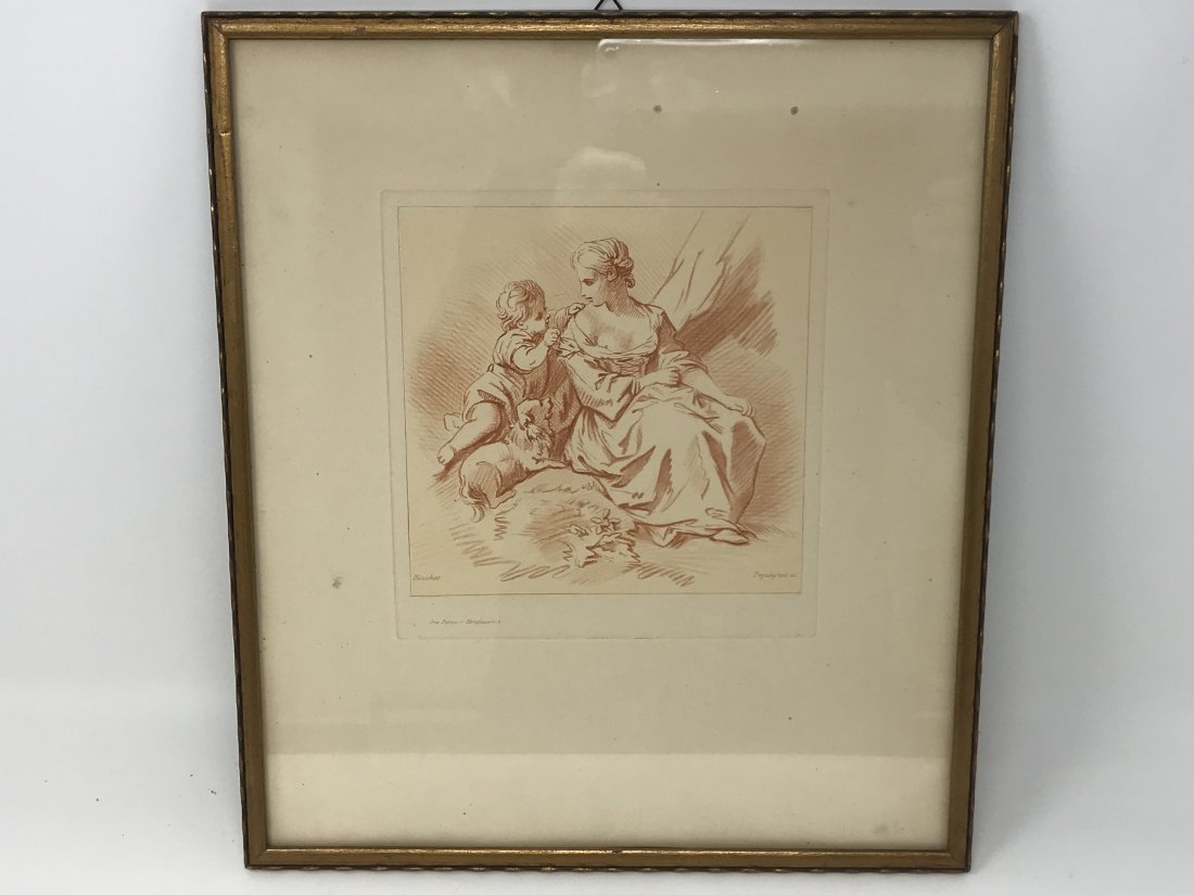 Francois Boucher 1703-1770 Etching Femme Enfant, Chien (1 of 4)