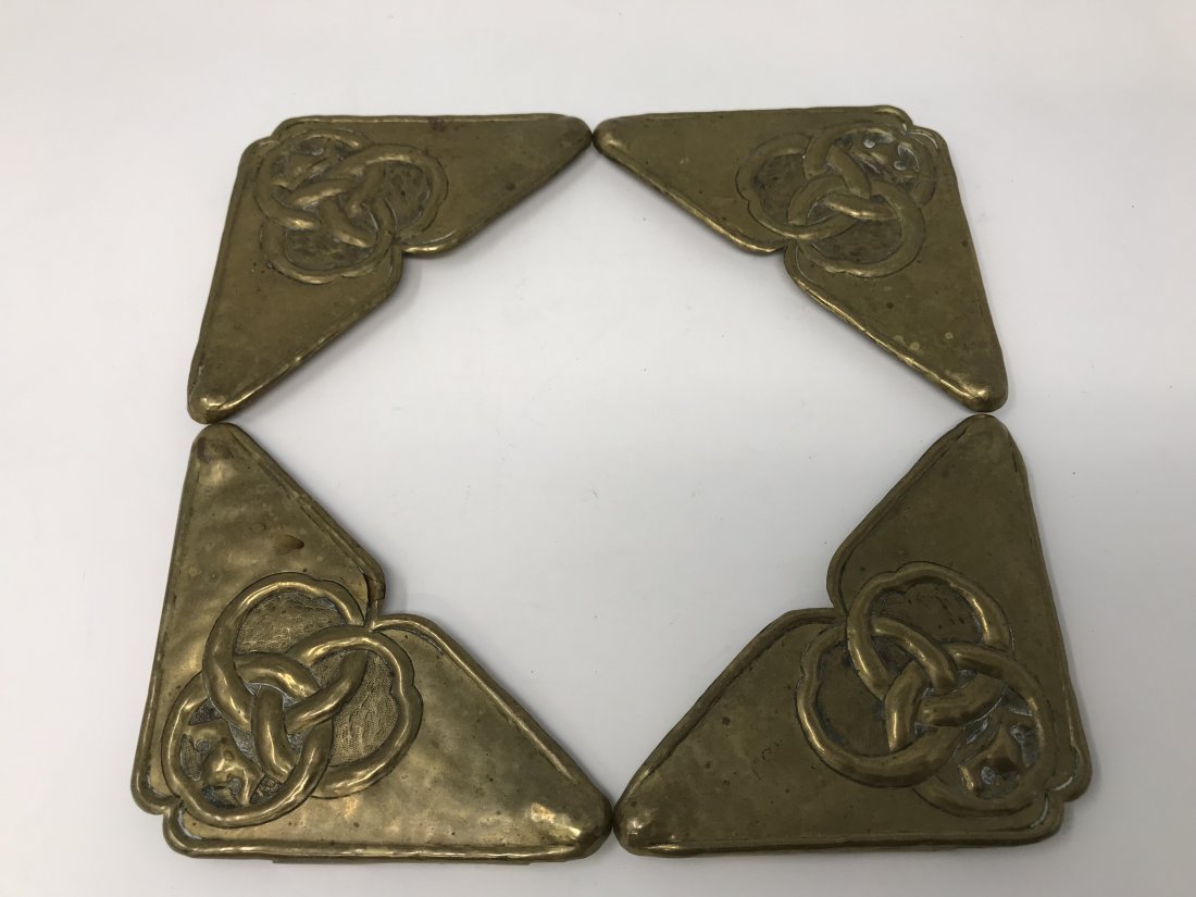 Paul Beau Montreal Bronze Blotter Corners: Paul Beau Montreal bronze blotter corners. Stamped on the back, measures 6 1/4 inches long x 3 inches and in good conditon.