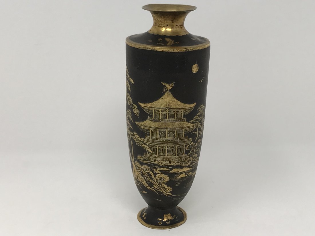 Japanese Etched Vase with Pagoda (1 of 6)