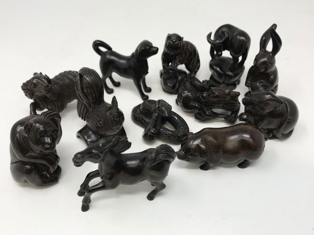 Japanese Hand Carved Wood Zodiac Signed Set (1 of 8)