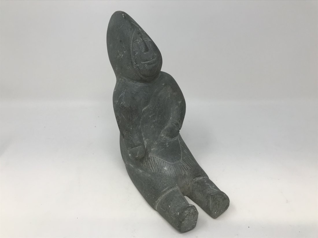 Primitive Eskimo Carving of a Seated Man Signed (1 of 5)